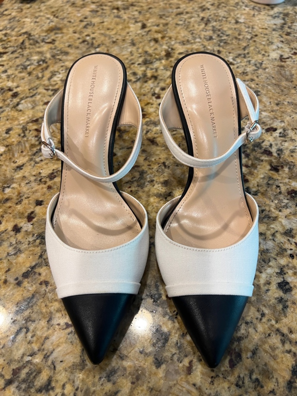 White House Black Market Two-Tone Pointed Toe Ankle-Strap Pumps - White & Black